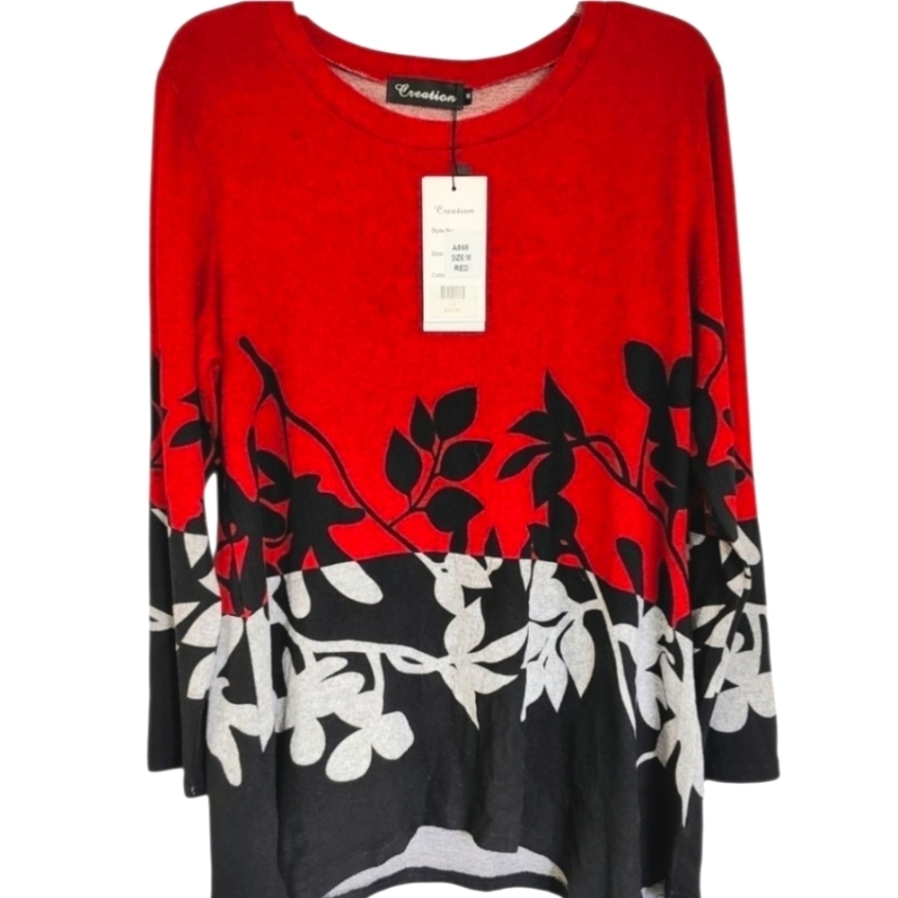 CREATION 3/4 Sleeve Floral Print Tunic Top Size Medium NWT